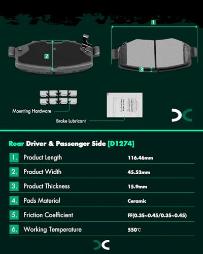SCITOO Ceramic Brake Pads, 8pcs Front Rear For Jeep For Wrangler 2007-2017 - size: Front D1273 & Rear D1274
