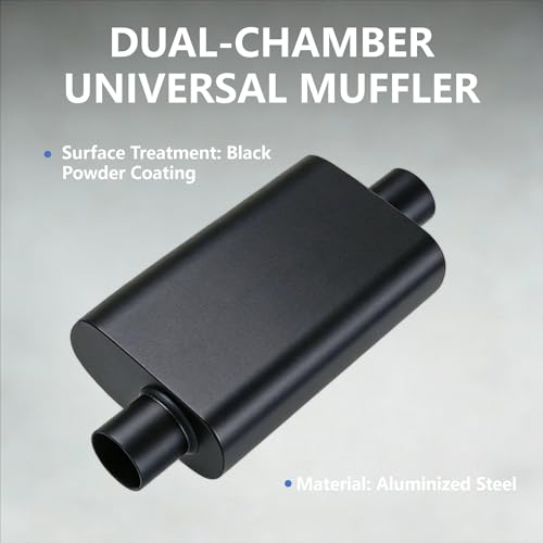 Universal 2.5 Inch Performance Muffler - 2.5" Offset In 2.5" Center Out - Black High Temperature Paint - 17.3" Overall Length, Performance Exhaust Muffler for Trucks, Cars, SUVs - size: 2.5 inch