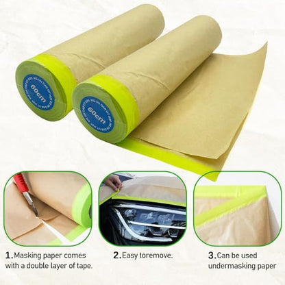Tape and Drape, 24” x 100 feet Masking Paper for Painting, 2 Pack - size: 24",100ft