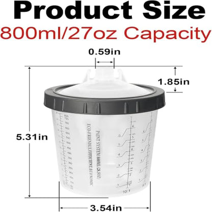 Paint Spray Gun Disposable Cups System 800ml (28oz) with Lids Liners - size: 28 Ounce Kit (800ml)