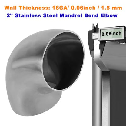 2 Inch 90 Degree SS304 Stainless Steel Bend Tube Exhaust Elbow Pipe for Car Modified Exhaust System 2" Piping Silver Tone，Stair Handrail (2pcs) - size: 2"