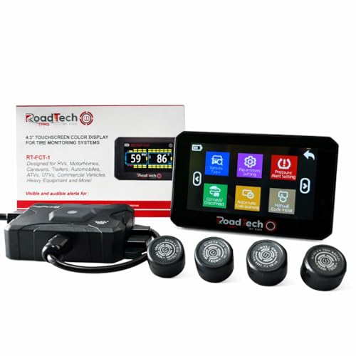 RoadTech TPMS Kit 4 Cap Sensors - Tire Pressure Monitoring System for RVs, Trailers & Tow Vehicles, Real-Time Pressure & Temperature Alerts, Easy Install, Color Display - size: 4 Sensors, style: Cap