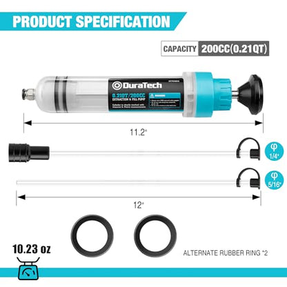 DURATECH 200CC Fluid Extractor Automotive, Fluid Pump with Long Extension Tubes, Oil Syringe with Powerful Suction, Fluid Extractor Pump for Extracting Engine Oil, Transmission Oil and Brake Fluid - size: 200CC
