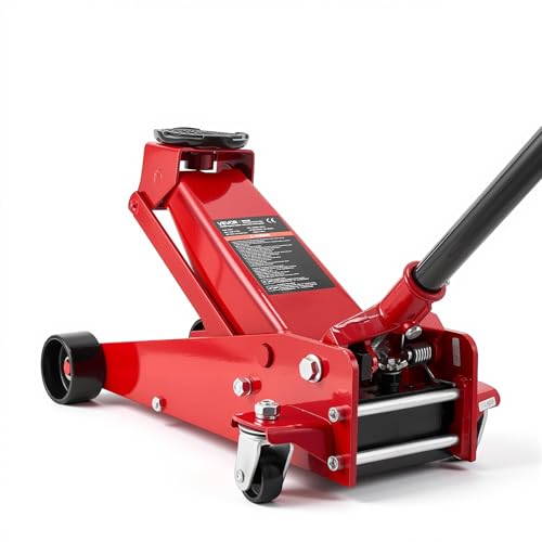 VEVOR 3 Ton Low Profile Floor Jack, Steel Racing Floor Jacks with Single Piston Quick Lift Pump, Hydraulic Trolley Car Jack for Sport Utility Vehicle, SUVs, Pickups, Lifting Range 5.1"-19.7" - color: red