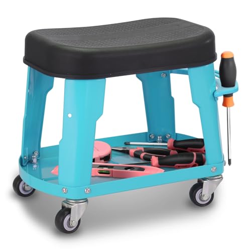 Auto Dynasty Mechanic Roller Stool, 300 LBS Capacity Rolling Creeper Garage Shop Seat with Tool Tray, Heavy Duty Mechanic Roll Repair Chair for Workshop Household Home Warehouse Office, Sky Blue - color: Sky Blue