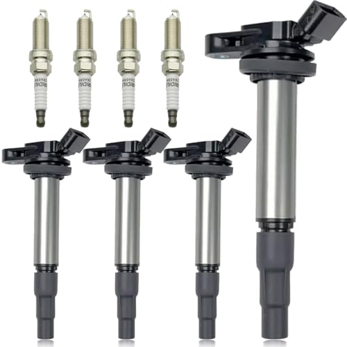 Set of 4 UF596 Ignition Coil Pack & Spark Plugs Compatible with Toyota Corolla 2017 2016-2009 1.8L 2.4L, Toyota Prius Matrix 2014-2009, Lexus CT200h/Scion xD # 90919-02258 90919-02252 90919-C2003 - size: UF596
