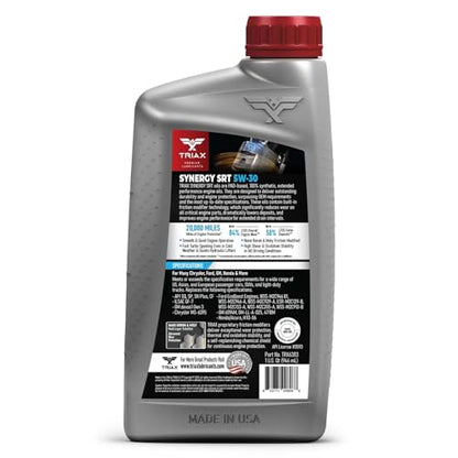 TRIAX Synergy SRT 5W-30 Full Synthetic Engine Oil API SQ/ILSAC GF-7A Licensed | 20,000 Miles of Protection (1 Quart) - size: 1 Quart