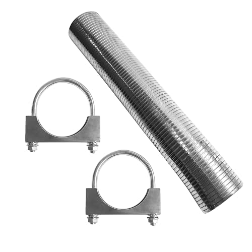 2.5" [2 1/2"] ID x 16.5" Length Universal T304 stainless steel Exhaust Flex Pipe with 2x Metal Steel U Bolt Clamps - size: 2.5'' x 16''+ 2 x U Bolt