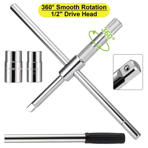 Spurtar Extended 4 Way Lug Wrench, Tire Iron Lug Nut Wrench, Tire Nut Remover Tools 1/2 Drive with 17/19mm and 21/23mm Sockets - size: Extendable