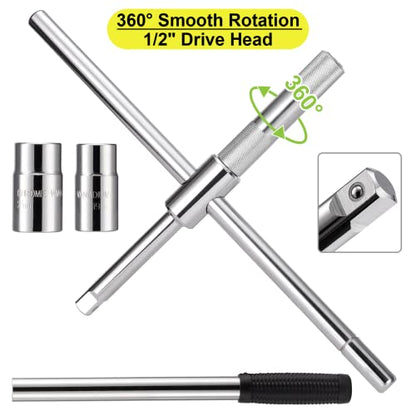 Spurtar Extended 4 Way Lug Wrench, Tire Iron Lug Nut Wrench, Tire Nut Remover Tools 1/2 Drive with 17/19mm and 21/23mm Sockets - size: Extendable