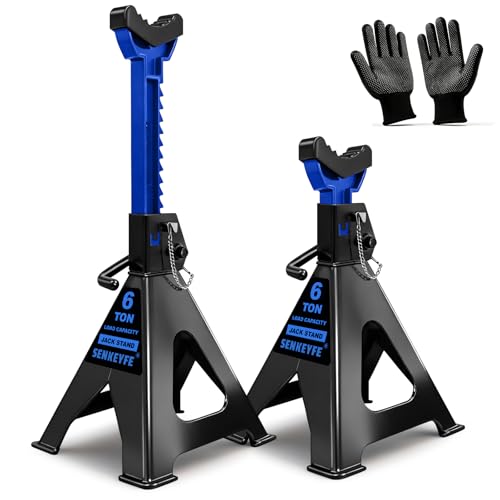6 Ton (13,200 LBs) Jack Stands with Double Pin Locking,Rubber Cover and Large Foot Base,15"-23" Adjustable Height,Heavy Duty Car Jack Stands,Lifting Bus,RV,SUV,MPV,Pickup,ATV/UTV,1 Pair,Blue - color: blue-standard, size: 6ton Load Capacity