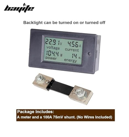 DC 8-100V 0-100A Amp Meter Voltmeter Battery Monitor with 100A Shunt