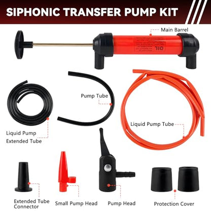 ZUFECY Multi-Function Siphon Pump Kit - Hand-Operated Fuel Transfer Pump with 39.4Inch Hose, for Gasoline, Oil, Water, Air & Inflation, Car and Home Emergency Use