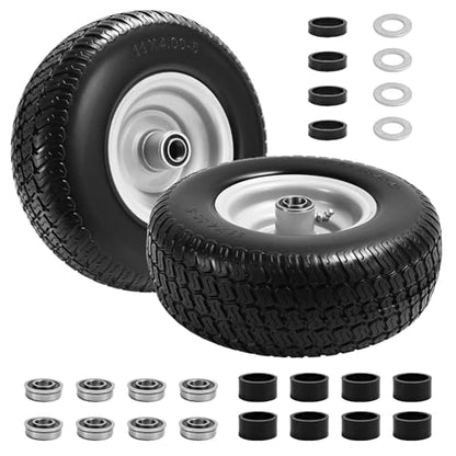 (2-Pack) 11x4.00-5 Flat-Free Lawn Mower Tires and Wheels, 3.4" Centered Hub, 3/4" & 5/8" & 1/2" Bushings, Zero Turn Front Replacement - size: 11x4-5 Flat Free Tire(Silver Rim)