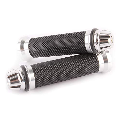 Motorcycle 7/8" CNC Hand Grips Aluminum Rubber Gel Handlebar for Sport Bike(Red) - color: Silver