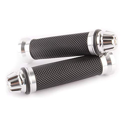 Motorcycle 7/8" CNC Hand Grips Aluminum Rubber Gel Handlebar for Sport Bike(Red) - color: Silver