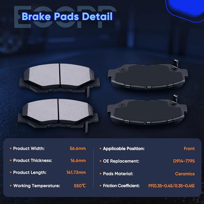 ECCPP 8pcs Front Rear Ceramic Disc Brake Pad Kit for For Honda For CR-V - size: Front D914-7795 + Rear D536-7418