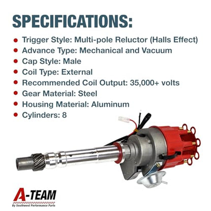 A-Team Performance R2R Complete Distributor - Ready 2 Run Compatible with Chevy SBC BBC 283-454 Series - Automotive Replacement Ignition Parts Two-Wire Installation with Red Cap