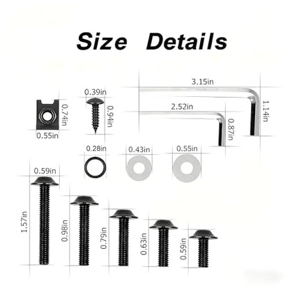 177 PCS Motorcycle Fairing Bolt Kit, M5 M6 Windscreen & Body Panel Fastener, Alloy Steel Anti-Rust Screws & Nuts Assortment with Wrench, Mounting Hardware for Most Motorcycles (Black)