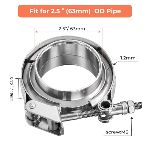 2.5 inch Quick Release V Band Clamp with Male Female Flanges, 304 Stainless Steel Exhaust V band Clamp for Automotive exhaust system, turbocharger, downpipe and mufflers - color: V Band Clamp With Flange, size: 2.5 inch
