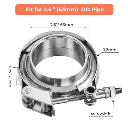 2.5 inch Quick Release V Band Clamp with Male Female Flanges, 304 Stainless Steel Exhaust V band Clamp for Automotive exhaust system, turbocharger, downpipe and mufflers - color: V Band Clamp With Flange, size: 2.5 inch