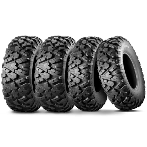 MaxAuto Set of 4 AT25x8-12 & AT25x10-12 ATV UTV Mud Sand Tires,25x8x12 Front & 25x10x12 Rear All-Terrain Off-Road Tires,6 PR, Tubeless,4 Pack in 2 Packages - size: 25x8-12 Front & 25x10-12 Rear