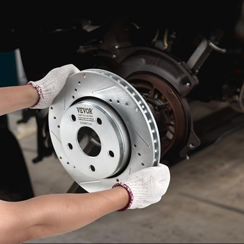 VEVOR Front and Rear Brake Kit Compatible with 2007-2017 Jeep Wrangler, Drilled and Slotted Brake Rotors Ceramic Brake Pads Replacement, 11.9" Front Rotors 12.4" Rear - size: S-53040 + S-53041