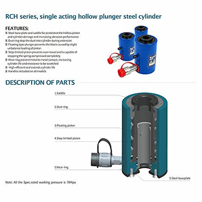 AMZCNC 30 Ton Hollow Hydraulic Ram Cylinder, 4 Inch, Single Acting - size: 30T 4Inch