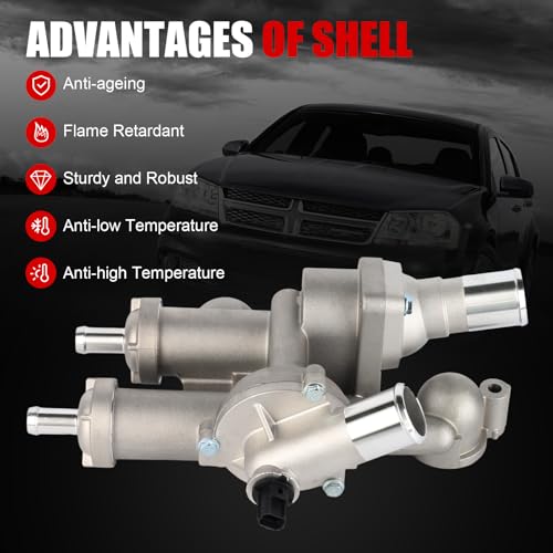 68003582AB Upgraded Aluminium Engine Coolant Thermostat Housing Assembly Compatible with Chrysler 200 Sebring Dodge Avenger Caliber Journey Jeep Compass Patriot Replaces 6508355AA, 4884571AB, 902-319