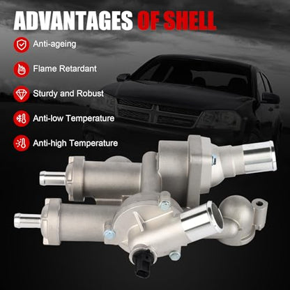 68003582AB Upgraded Aluminium Engine Coolant Thermostat Housing Assembly Compatible with Chrysler 200 Sebring Dodge Avenger Caliber Journey Jeep Compass Patriot Replaces 6508355AA, 4884571AB, 902-319