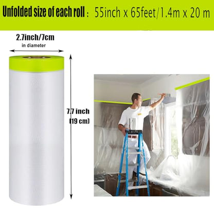 Tape and Drape Painters Tape and Plastic Film - 55in x 65ft Roll for Cars, Auto Body, Skirting and Frames