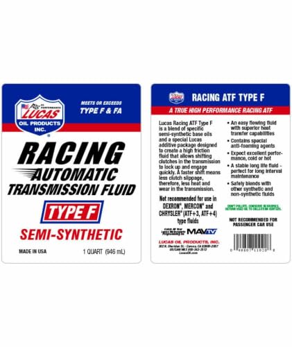 Lucas Oil 11020 Semi-Synthetic Racing Automatic Transmission Fluid Type F, 1 Quart (Pack of 1) - size: One Size