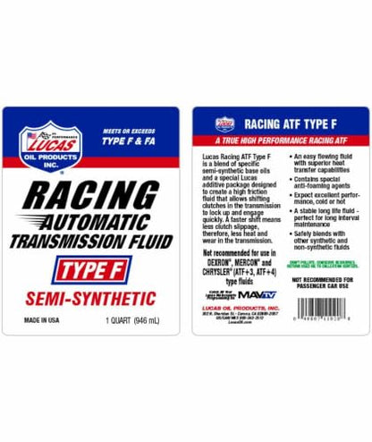 Lucas Oil 11020 Semi-Synthetic Racing Automatic Transmission Fluid Type F, 1 Quart (Pack of 1) - size: One Size