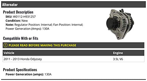 Marketplace Auto Parts Alternator - 130 Amps - Compatible with 2011-2013 Honda Odyssey 3.5L V6