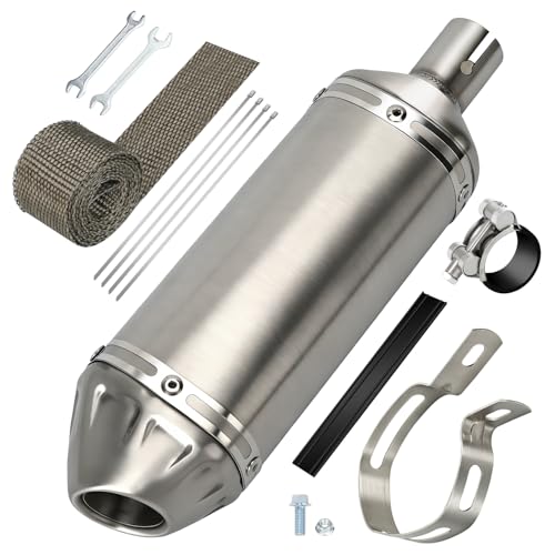 EOPOAYI Stainless Steel 1.1 Inch Motorcycle Muffler Compatible with 125cc 110cc Pit Dirt Bike SSR Taotao Coolster Apollo, Universal 28mm Exhaust Silencer for ATV 4 Wheeler Mini Bike Go Kart Parts