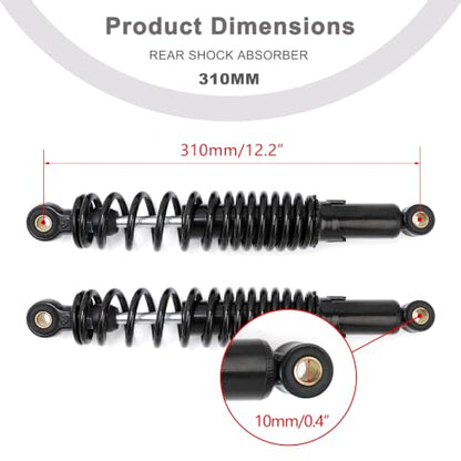 Minho Dual Rear Shock Absorbers with Adjustable Spring Preload in Heavy Iron Material Compatible with Chinese GY6 4-Stroke Engine Taotao ATV Go Kart, Black Color, 310MM Length - size: 310mm