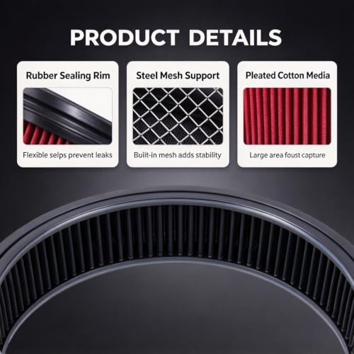 14"x2" Round Air Cleaner Filter Element High Flow (Black) - size: 14" x 2" Black