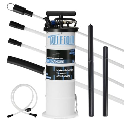TUFFIOM Manual & Pneumatic Oil Extractor Pump 6.5L, Industrial Fluid Transfer Pump w/Complete Kit for Car Truck Motorcycle Boat ATV, Efficient Oil Change Tool with Dipstick Hose & Storage, Blue-Black