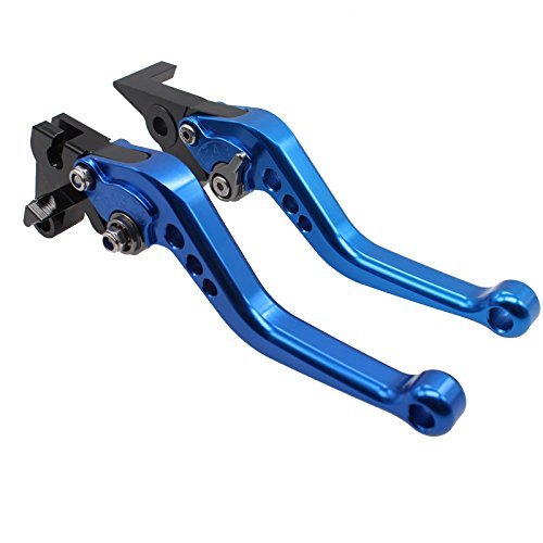 FXCNC CNC Aluminum Short Adjustable Brake Clutch Levers Compatible with YZF R3 R25 2013-2021, MT-03 MT-25 MT03 MT25 2015-2021 - color: Blue Lever with Gray Adjuster