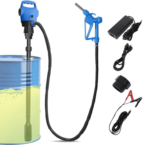 Electric Drum Pump with120V AC/12V DC Power, 55 Gallon Drum Pump Electric, Built-in 2-Inch Bung Adapter, 5 GPM Flow Rate,Telescoping Suction Tube 34" to 49" Suitable for Diesel, DEF, Water, Antifreeze - color: Blue 55 Gallon