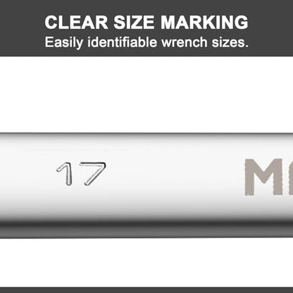 MAXPOWER 17mm Combination Wrench, Industrial Grade Spanners with Chrome Vanadium Steel, Sand Blasted Finish, Forged Heat-Treated - SAE - color: 17 Mm