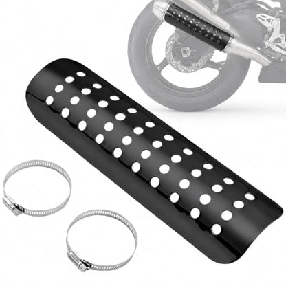 PSLER Motorcycle Exhaust Heat Shield with Stainless Steel Clamps, 9" Black