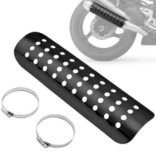 PSLER Motorcycle Exhaust Heat Shield with Stainless Steel Clamps, 9" Black