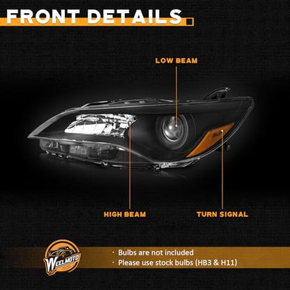 WEELMOTO Headlights for 2015 2016 2017 Toyota Camry XLE LE SE Factory - color: Clear Lens I Black Housing I Amber Reflector