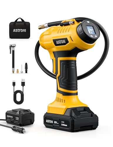 AstroAI Cordless Tire Inflator Portable Air Compressor 160PSI 12VDC Battery - color: Yellow