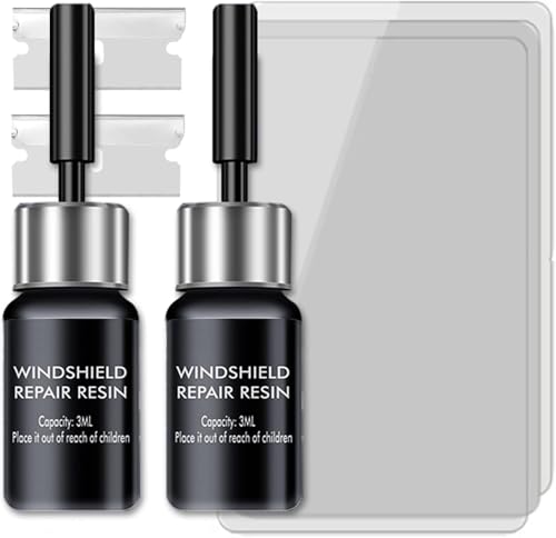 2 Pack Windshield Repair Kit, Quick Fix for Chips, Cracks, Bulls-Eye & Star Damage, Nano Glass Repair Kit, Easy Car Windshield Repair Solution Windshield Repair Kit for Chips & Cracks (Black)