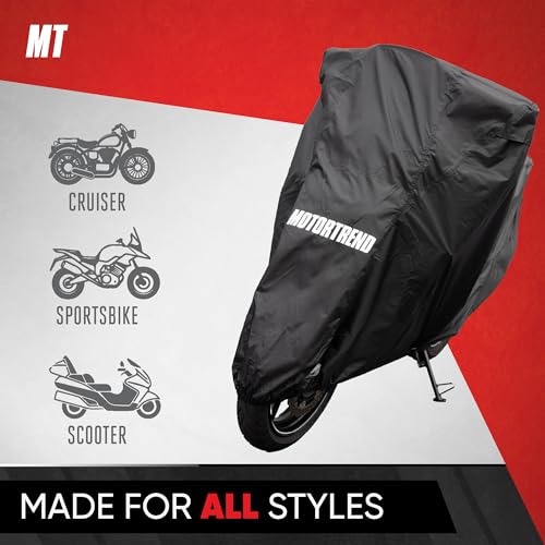 Motor Trend SportsFlex Universal Fit All-Weather Heavy Duty Motorcycle Cover, Waterproof All Seasons Indoor Outdoor Protection, Sport Bikes Cruisers Scooter Touring Off-Road 104"(L) x 41"(W) x 50"(H) - size: Extra Large: 104" x 41" x 50"