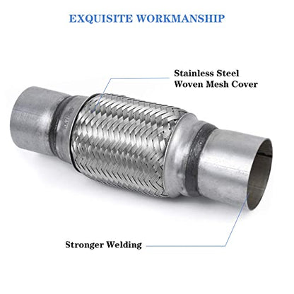 Exhaust Flex Pipe 2.5" Inlet 10" Length Heavy Duty Stainless 2 Pack - size: 2.5"x6"x10"-2 Pack