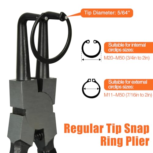 2pcs 7in Snap Ring Pliers, 5/64in Tips - color: 2pcs 90° Regular Tip Snap Ring Pliers