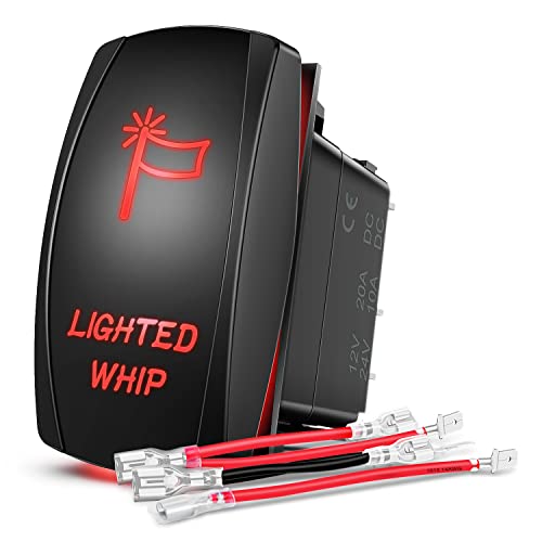 Nilight 5Pin Lighted Whip Rocker Switch Laser Etched Toggle SPST - color: Red, size: LIGHTED WHIP